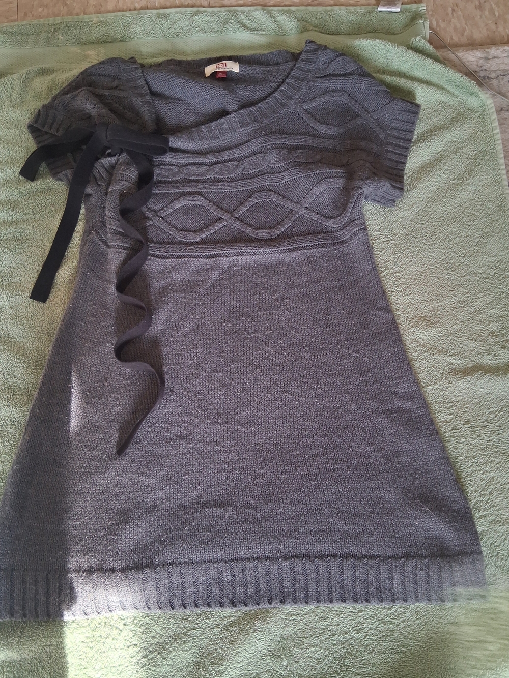 Vintage l.e.i. Cable Knit Short Sleeve Sweater Dress Gray - Picture 2 of 4